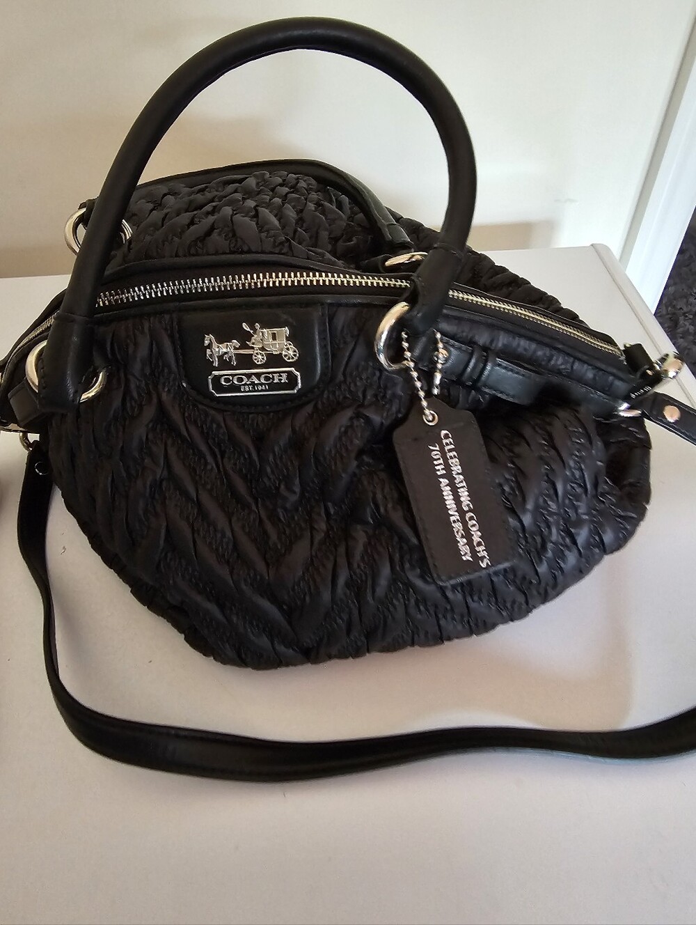 Coach Quilted Black Women's Satchel Handbag -75th Anniversary Edition - Picture 11 of 15
